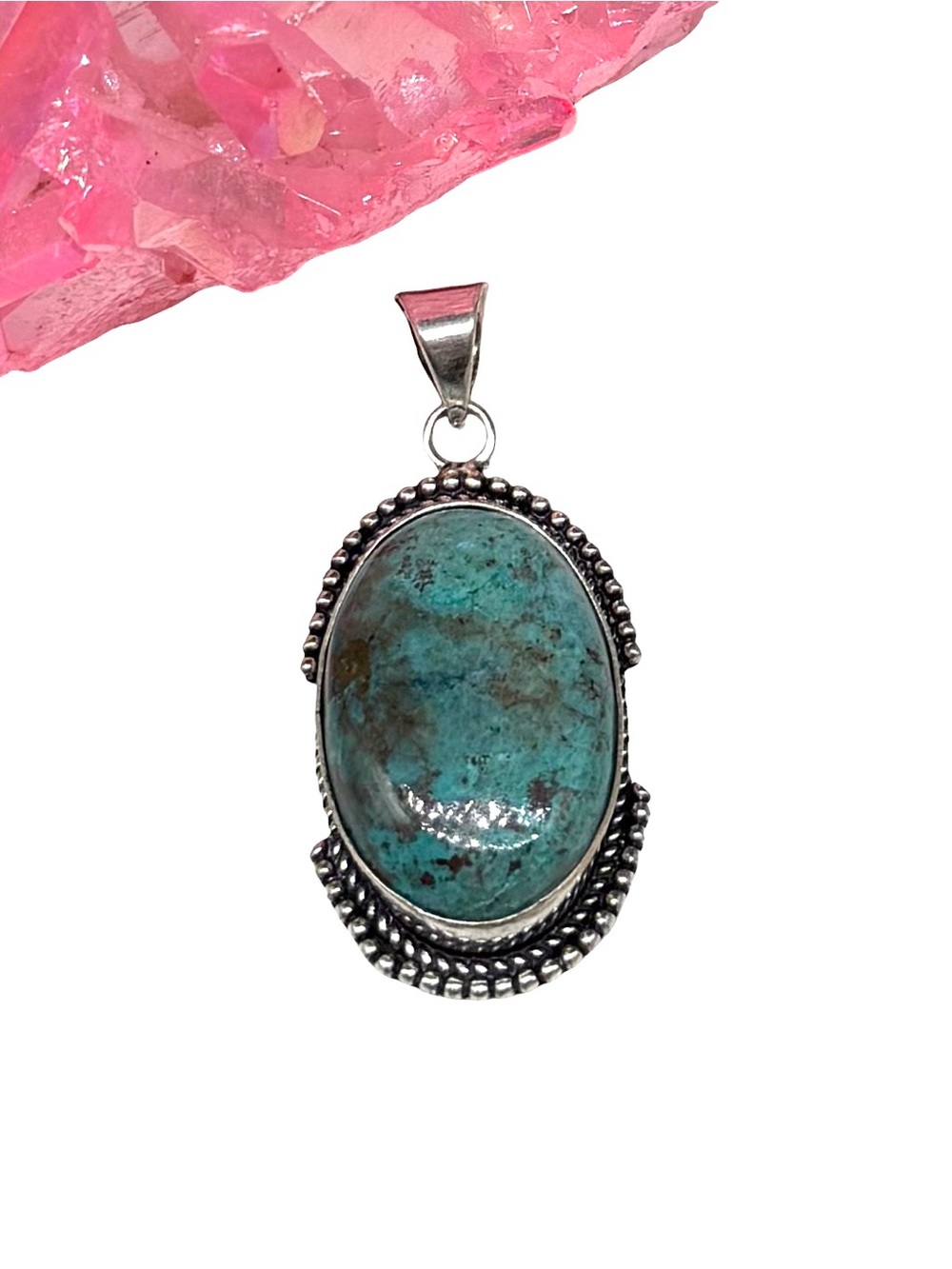 Chrysocolla Necklace Pendant 925 Sterling Silver Overlay